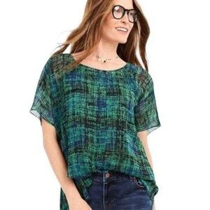 CAbi Paradox Asymmetrical Plaid Chiffon Blouse